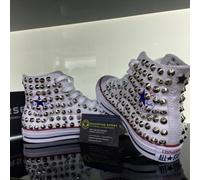 Converse Bianche Alte con Borchie Argento Borchiate Full Clean Stella Star