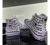 Converse Bianche Alte con Borchie Argento Borchiate Full Clean Stella Star