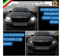 CONVERSIONE FARI LED SKODA ROOMSTER CON FARI A PARABOLA 18000 LUMEN 6000K