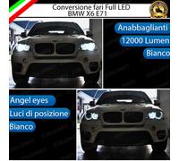 CONVERSIONE LED ANABBAGLIANTI H7 + H8 ANGEL EYES BMW X6 E71 6000K BIANCO CANBUS