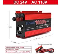 Convertitore a onda sinusoidale pura da 1000 W/2000 W/2000 W/3000 W da 24 V a 110 V-240 V inverter di sicurezza esterno (24 V-1000 W-220 V)