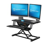 Convertitore da scrivania in piedi, regolabile in altezza, con postazione di lavoro desktop a 2 livelli e ampio vassoio per tastiera per laptop e doppio monitor