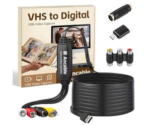 Convertitore da VHS a digitale, scheda di acquisizione video per Mac/Windows, conserva i ricordi di vecchia famiglia da VCR VHS Hi8 MiniDV, USB 2.0 RCA a USB con adattatore S-Video e USB-C, guida