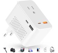 Convertitore di tensione da 220 V a 110 V, 20 W PD, riduce 220 V a 120 V, convertitore da viaggio dagli Stati Uniti all'Europa per oltre 80 paesi, tra cui la maggior parte dei paesi europei, Francia