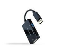 Convertitore multifunzione DP a HDMI, DVI e VGA di colore nero, con una lunghezza di 20 cm, ideale per collegare diversi dispositivi di visualizzazione.