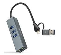 NANOCABLE 10.03.0412 - Convertitore USB-C + USB-A/M 3.0 a Ethernet + 3xUSB-A 3.0, Alluminio, Grigio, 15 cm