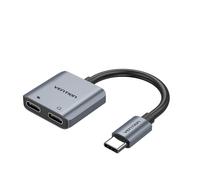 Convertitore USB Type-C Vention BGZHA con 2 porte audio e di ricarica, alluminio, 0,1 m