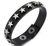 Convesso Stella Rivetti Nero Cuoio Bracciale, Punk Rock Biker, Uomo Donna Bracciali Fascia di Polso, Fibbia Chiusura