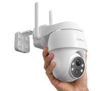 COOAU Telecamera di sorveglianza 2K, con batteria esterna, orientabile a 355°/90°, senza fili, Wi-Fi, per esterni, con visione notturna in colore, impermeabile IP66, memoria cloud