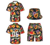 coobopet Set di 3 Camicie e Pantaloncini hawaiani da Uomo Personalizzate, Camicia Hawaiana da Uomo Personalizzate, Camicie con Foto Personalizzate Camicie Abbottonate a Maniche Corte
