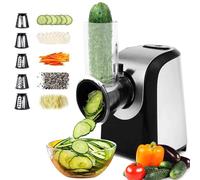 COOCHEER Grattugia elettrica, 150W Affettaverdure elettrico in acciaio inox, con 5 tamburi di taglio per frutta, verdura e formaggio