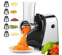 COOCHEER Grattugia elettrica per verdure Tagliaverdure Elettrico in Acciaio Inox, Grattugia Formaggio 250W Robot Multifunzione con 5 Lame per Patate, Carote e Cipolle