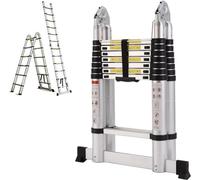 COOCHEER Scala telescopica 5M multifunzione utilizzabile come scala di appoggio e scorrevole, scala su entrambi i lati, portata massima 150 kg, Argento nero