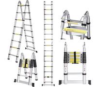 COOCHEER Scala telescopica da 5 m, in alluminio, allungabile con 16 pioli, scala pieghevole da 5 metri, scala multiuso fino a 150 kg, per soffitta e casa
