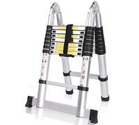 COOCHEER Scala telescopica in alluminio, 5 m, allungabile, multiuso, 16 gradini, portata max. 150 kg, colore: argento