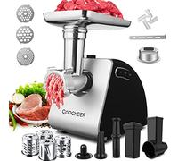 COOCHEER Tritacarne elettrico 2000W con 3 dischi forati, 4 lame a cono e insaccatrice, accessori per biscotti