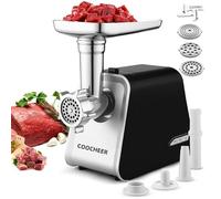 COOCHEER Tritacarne Elettrico 2000W Multifunzione 5in1 - Insaccatrice Salsicce, Accessorio Biscotti Kebbe, 3 Dischi Acciaio Inox, Macchina Carne Professionale per Casa