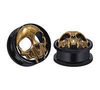 COOEAR 1 paio di gallerie e tappi in acciaio inox, nero antico teschio dorato, misuratori auricolari da 0 g a 1 pollice, 3/4"(19mm), Metallo, Arenaria