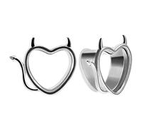 COOEAR 1 paio di tappi per le orecchie a forma di cuore, pinze in argento, pinze per donna, uomini, barelle per demoni, espansione da 8 mm a 25 mm.