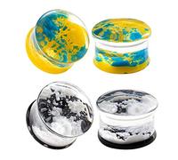 COOEAR 2 Paia di calibri per Le Orecchie Tappi a Sella Piercing, Tunnel di Carne Svasati Doppi, barelle per Orecchini con Logo in Acrilico.