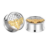 COOEAR Calibri per Orecchie a Forma di Ape in Acciaio Inossidabile Doppio Tunnel Svasato per Piercing alle Orecchie Allentare i Cuscinetti per Le Orecchie.