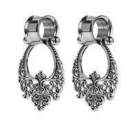 COOEAR Calibro in acciaio inox per orecchie a doppia svasatura a vite e tunnel a forma di fiore.