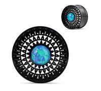 COOEAR Spine per orecchie opale, nero geometrico fiore calibro, tunnel in acciaio inox stile etnico per piercing allungati 5/8 pollici.