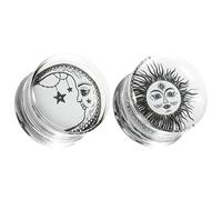 COOEAR Tappi a Sella per Piercing, Doppi Tunnel Svasati, Orecchini in Acrilico con Logo Sole e Luna abbinati a barelle.