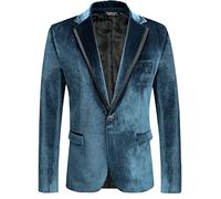 COOFANDY Blazer da uomo in velluto, slim fit, tinta unita, con un bottone, giacca da smoking per ballo di fine anno, festa di nozze, cena, Pavone blu scuro, M