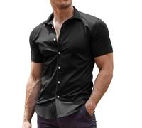 COOFANDY Camicia da uomo a maniche corte camicie estive elasticizzate da lavoro casual camicie casual senza ferro da stiro Camicie formali dalla vestibilità regolare XS-4XL, Nero , M
