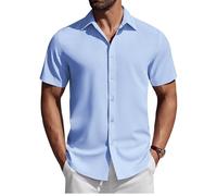 COOFANDY Camicia da Uomo a Maniche Corte Casual Vacanza Camicie da Lavoro Informale Camicia Estiva per Ufficio Festa Matrimonio Spiaggia Azul Claro L