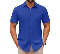 COOFANDY Camicia da Uomo a Maniche Corte con vestibilità Slim Camicia Formali Casual Leggera Tinta Unita Estiva Top Basilare Classiche Blu Scuro L