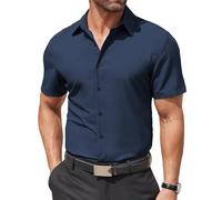 COOFANDY Camicia da Uomo A Maniche Corte Vestito Camicia Business Stretch Camicia Formale No Iron Regular Fit Camicie Button Down Camicia dello Sposo Marina XXL