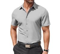 COOFANDY Camicia da Uomo A Maniche Corte Vestito Camicia Business Stretch Camicia Formale No Iron Regular Fit Camicie Button Down Camicia dello Sposo Grigio Chiaro L