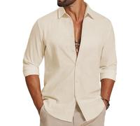 COOFANDY Camicia da Uomo a Maniche Lunghe in Cotone Camicia Casual Estiva Camicia da Spiaggia Leggera per Le Vacanze e i Matrimoni Beige XL