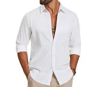 COOFANDY Camicia da Uomo a Maniche Lunghe in Cotone Camicia Casual Estiva Camicia da Spiaggia Leggera per Le Vacanze e i Matrimoni Bianco XXL