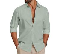 COOFANDY Camicia da Uomo a Maniche Lunghe in Cotone Camicia Casual Estiva Camicia da Spiaggia Leggera per Le Vacanze e i Matrimoni Verde Chiaro XXL