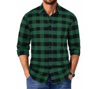 COOFANDY Camicia da uomo casual a maniche lunghe con bottoni in flanella scozzese con tasca, Bufalo Nero Verde, S