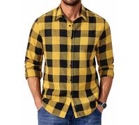 COOFANDY Camicia da uomo casual a maniche lunghe con bottoni in flanella scozzese con tasca, Bufalo Nero Giallo, XX-Large