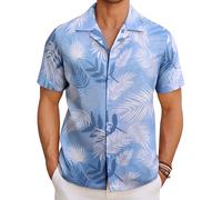 COOFANDY Camicia Hawaiana Uomo a Maniche Corte, Camicia Casual Maglietta Aloha, Camicia da Uomo Hawaiana, Camicia Fiori Uomo Camiciotto Estivo Foglie in Silhouette B 3XL