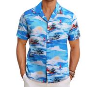 COOFANDY Camicia Hawaiana Uomo a Maniche Corte, Party Casual Camicia Maniche Corte Funky, Camicia Casual Maglietta Aloha, Camicia Fiori Uomo Camiciotto Estivo Oceano L
