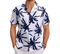 COOFANDY Camicia Hawaiana Uomo a Maniche Corte, Party Casual Camicia Maniche Corte Funky, Camicia Casual Maglietta Aloha, Camicia Fiori Uomo Camiciotto Estivo Foglie di Palma C L