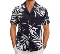 COOFANDY Camicia Hawaiana Uomo a Maniche Corte, Party Casual Camicia Maniche Corte Funky, Camicia Casual Maglietta Aloha, Camicia Fiori Uomo Camiciotto Estivo Foglie in Silhouette C XXL