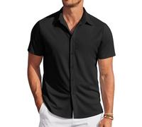 COOFANDY Camicia Manica Corta Uomini RegularFit Casual Casual Casual Camicie Casual per Gli Uomini Estate Kent Collar Camicia Button Down Camicie Solid Nero XXL