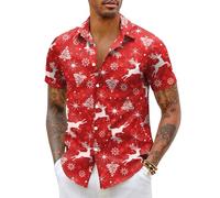 COOFANDY Camicia natalizia da uomo, a maniche corte, stampa 3D, per il tempo libero, Funky Button Down Christmas Shirt S-5XL, Rosso-A., M