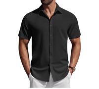 COOFANDY Camicia Uomo Maniche Corte Estiva Camicia Casual Vacanza Camicie da Lavoro Informale Regular Fit Traspirante Leggera Maglietta Negro L
