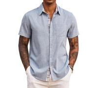 COOFANDY Camicia Uomo Maniche Corte Estiva Regular Fit Casual Leggera da Spiaggia per Vacanza Blu Denim Chiaro S