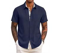 COOFANDY Camicia Uomo Maniche Corte Estiva Regular Fit Casual Leggera da Spiaggia per Vacanza Blu Navy XL