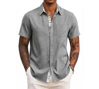 COOFANDY Camicia Uomo Maniche Corte Estiva Regular Fit Casual Leggera da Spiaggia per Vacanza Grigio Chiaro L