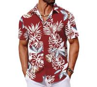 COOFANDY Camicie A Maniche Corte da Uomo Camicie Hawaii Camicie da Spiaggia Camicia Hawaiian Tropic Camicie Estive per Feste Camicia Aloha Flower Foglie di Palma Rosse L